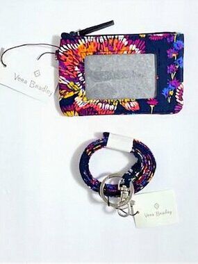 Vera Bradley Zip ID Case & Lanyard Midnight Wildflowers Coin Purse Name Tag NWT